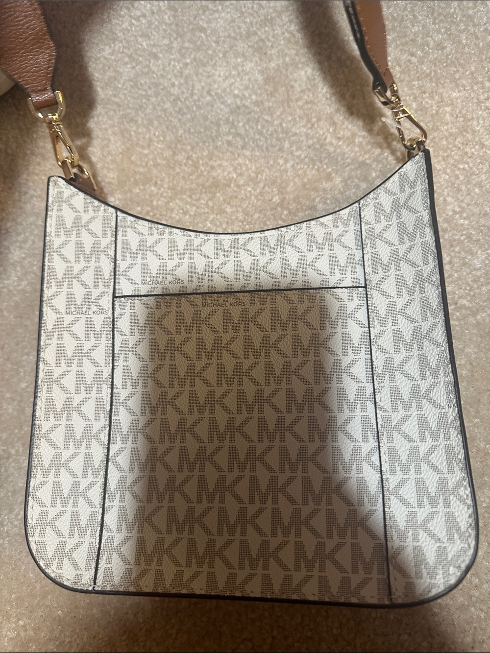 Michael Kors Monogram Crossbody in Cream with Tan Trim - Picture 2 of 3